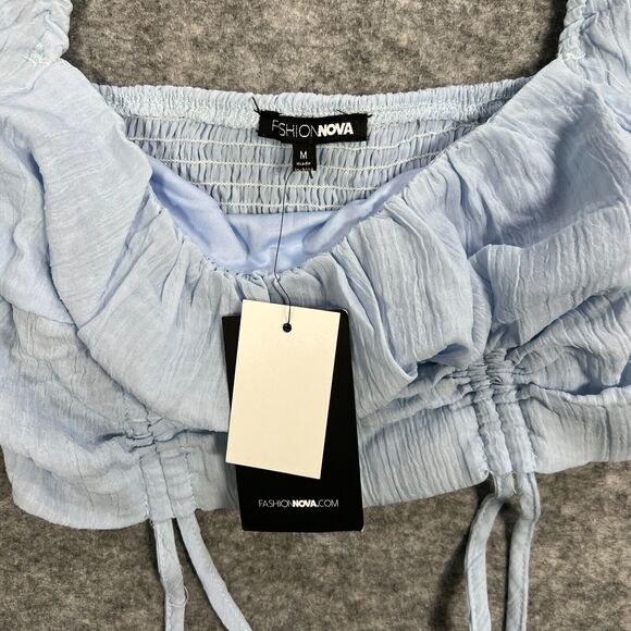 Fashion Nova Women's Crop Top Blouse Medium Sky Blue Long‎ Sleeve Square Collar - Picture 3 of 6